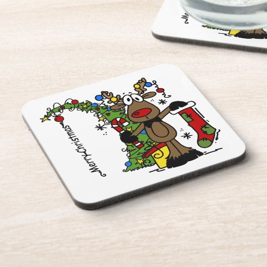 Vrolijk kerstrendiertje drankjes onderzetter (Linkerzijde)