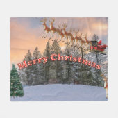 Vrolijk kerstrendiertje en Kerstman Fleece Deken (Voorkant (Horizontaal))