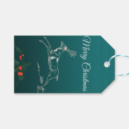 Vrolijk kerstrendiertje en mistletoe cadeaulabel