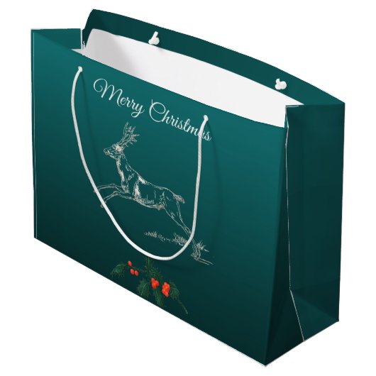 Vrolijk kerstrendiertje en mistletoe groot cadeauzakje (Achterkant Gekanteld)