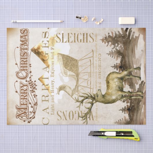 Vrolijk kerstrendiertje en Slaapse ontkoppeling Ti Tissuepapier (Craft)