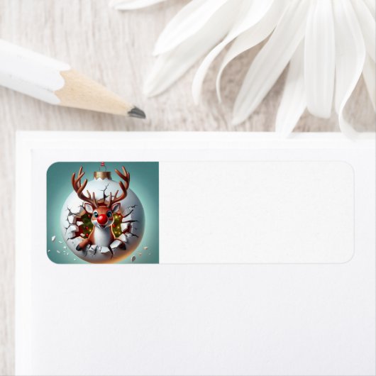 Vrolijk kerstrendiertje etiket (Insitu)