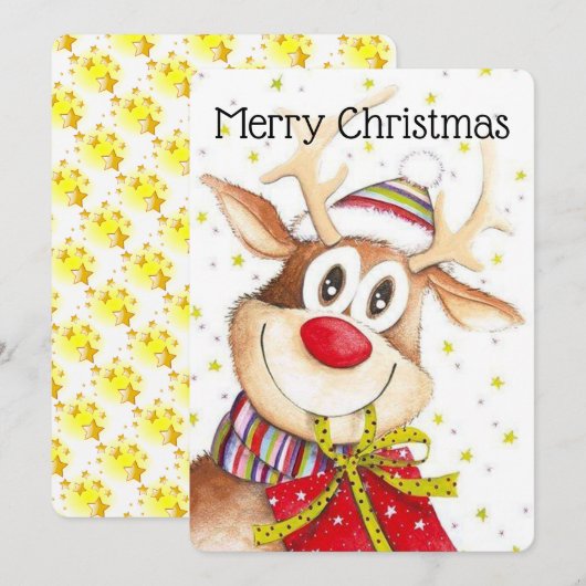 Vrolijk kerstrendiertje feestdagenkaart (Voorkant / Achterkant)