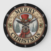 Vrolijk kerstrendiertje grote klok (Voorkant)