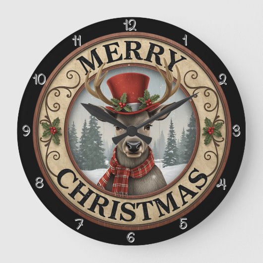 Vrolijk kerstrendiertje grote klok (Voorkant)