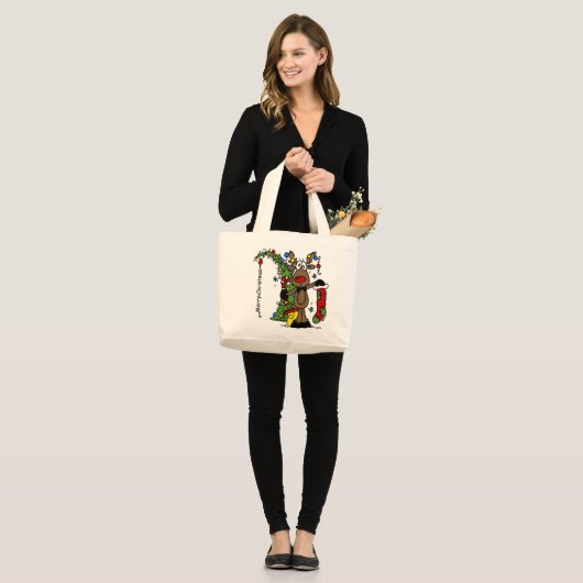 Vrolijk kerstrendiertje grote tote bag (Voorkant (model))