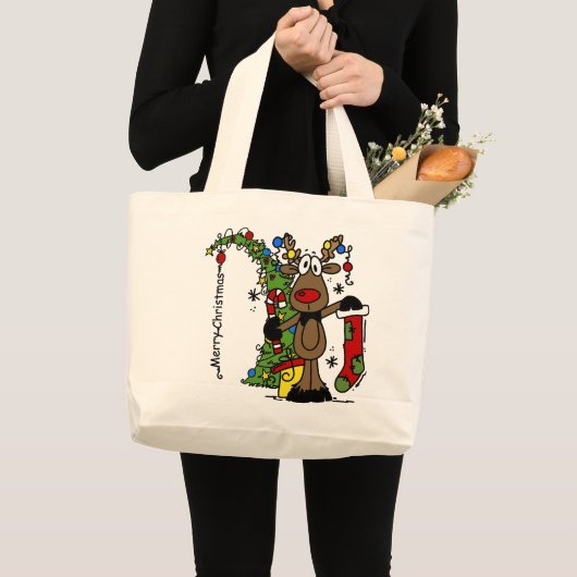 Vrolijk kerstrendiertje grote tote bag (Voorkant (product))