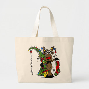 Vrolijk kerstrendiertje grote tote bag