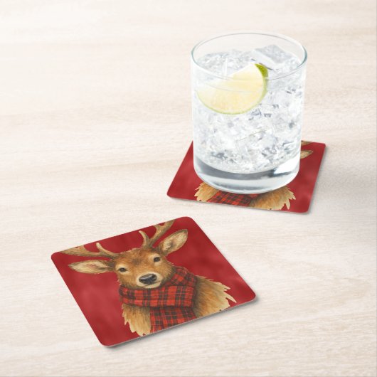Vrolijk kerstrendiertje kartonnen onderzetters (Insitu)