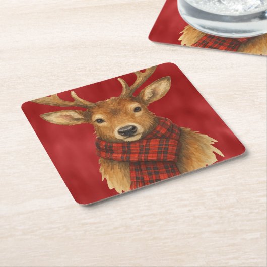 Vrolijk kerstrendiertje kartonnen onderzetters (Schuin)