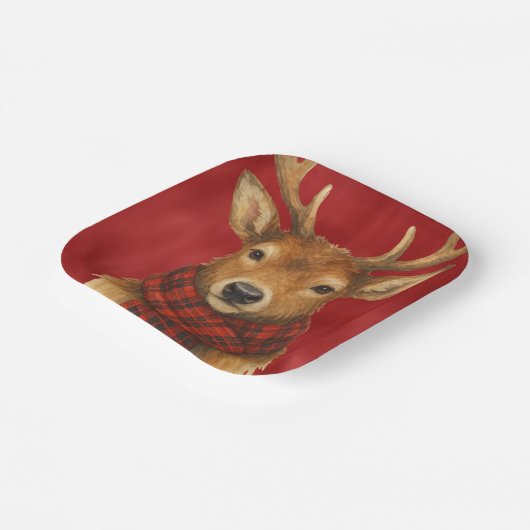 Vrolijk kerstrendiertje papieren bordje (Gebogen)