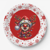 Vrolijk kerstrendiertje papieren bordje (Voorkant)