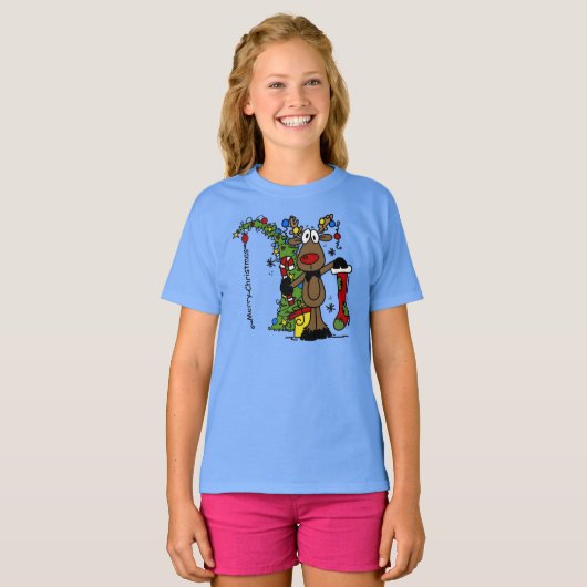 Vrolijk kerstrendiertje t-shirt (Voorkant volledig)