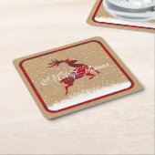 Vrolijk kerstrendiertje Tartan Red/Kraft ID590 Kartonnen Onderzetters (Schuin)