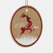 Vrolijk kerstrendiertje Tartan Red/Kraft ID590 Keramisch Ornament (Rechts)