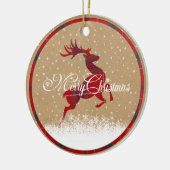 Vrolijk kerstrendiertje Tartan Red/Kraft ID590 Keramisch Ornament (Links)
