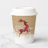 Vrolijk kerstrendiertje Tartan Red/Kraft ID590 Papieren Bekers (Achterkant)