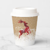 Vrolijk kerstrendiertje Tartan Red/Kraft ID590 Papieren Bekers (Voorkant)