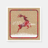 Vrolijk kerstrendiertje Tartan Red/Kraft ID590 Servet (Voorkant)