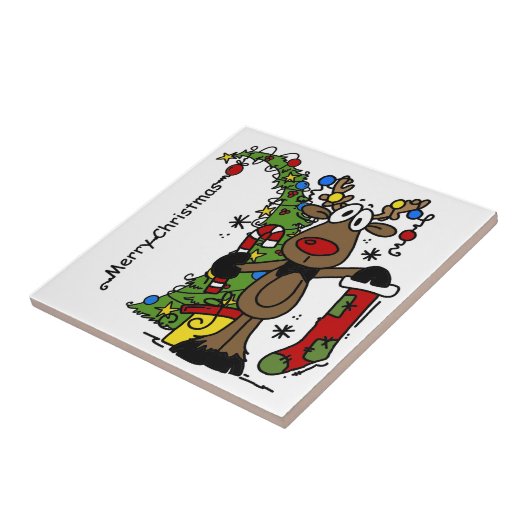 Vrolijk kerstrendiertje tegeltje (Zijkant)