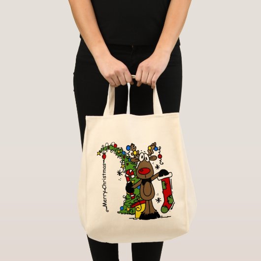 Vrolijk kerstrendiertje tote bag (Voorkant (product))