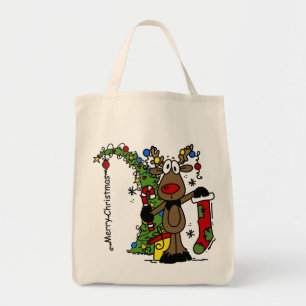 Vrolijk kerstrendiertje tote bag