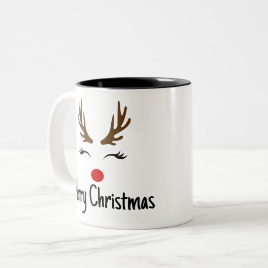 Vrolijk kerstrendiertje tweekleurige koffiemok (Voorkant links)