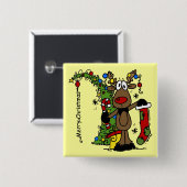 Vrolijk kerstrendiertje vierkante button 5,1 cm (Voorkant /achterkant)