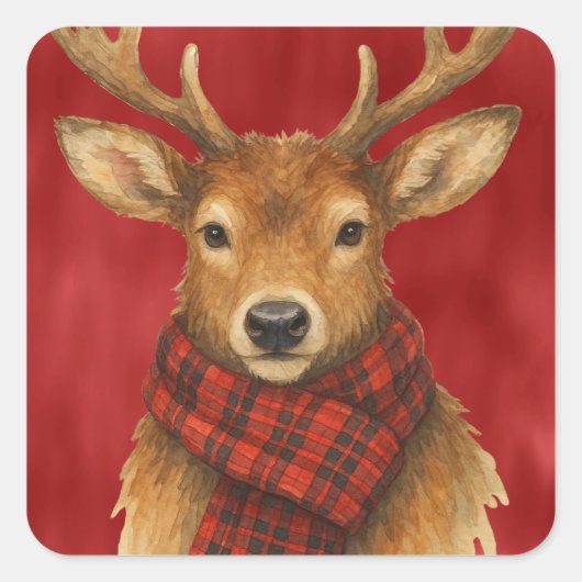 Vrolijk kerstrendiertje vierkante sticker (Voorkant)