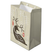 Vrolijk kerstrennier Cozy Medium Cadeauzakje (Achterkant Gekanteld)