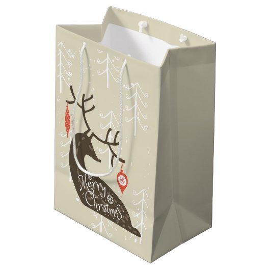 Vrolijk kerstrennier Cozy Medium Cadeauzakje (Achterkant Gekanteld)