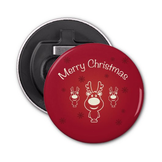 Vrolijk kerstrenrennen button flesopener (Voorkant)