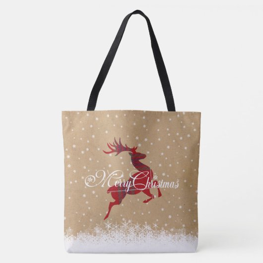 Vrolijk kerstrenrenrendierentuin Kraft & Tartan Re Tote Bag (Voorkant)