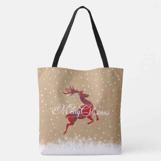 Vrolijk kerstrenrenrendierentuin Kraft & Tartan Re Tote Bag (Achterkant)