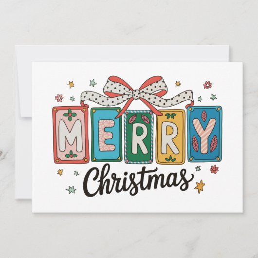 Vrolijk Kerstretro Coquette Bow Girly Vakantie Feestdagenkaart (Voorkant)