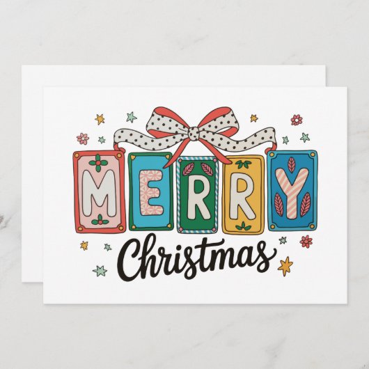 Vrolijk Kerstretro Coquette Bow Girly Vakantie Feestdagenkaart (Voorkant / Achterkant)