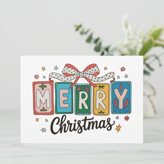 Vrolijk Kerstretro Coquette Bow Girly Vakantie Feestdagenkaart (Staand voorkant)