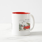 Vrolijk Kerstretro  Rode Truck met Boom Tweekleurige Koffiemok (Voorkant rechts)