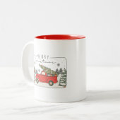 Vrolijk Kerstretro  Rode Truck met Boom Tweekleurige Koffiemok (Voorkant links)