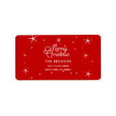 Vrolijk kerstretro rood en wit adres etiket (Voorkant)