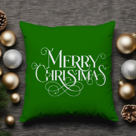 Vrolijk Kerstretro Witte Typografie op Groen Kussen
