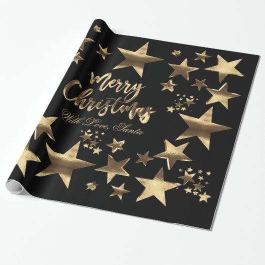 Vrolijk kerstritsritme Black Gold Elegant Script Cadeaupapier (Uitgerold)