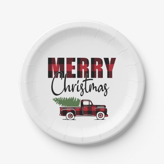 Vrolijk kerstritueel Vrachtwagen Papieren Bordje (Voorkant)