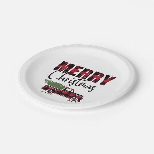 Vrolijk kerstritueel Vrachtwagen Papieren Bordje (Gekanteld)