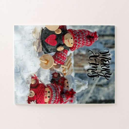 Vrolijk kerstrode poppen legpuzzel (Horizontaal)