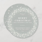 Vrolijk kerstrondje grijs-groene mousserende licht feestdagenkaart (Voorkant / Achterkant)