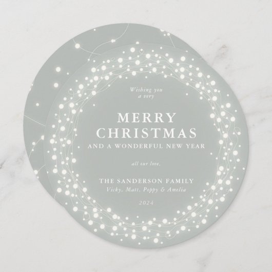 Vrolijk kerstrondje grijs-groene mousserende licht feestdagenkaart (Voorkant / Achterkant)