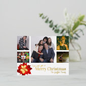 Vrolijk kerstrood 5 foto's rood poinsettia folie feestdagen briefkaart (Staand Voorkant)