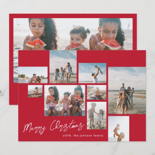 VROLIJK KERSTROOD | 9 Fotocollage | Modern Feestdagenkaart (Voorkant / Achterkant)