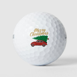 Vrolijk kerstrood auto met boom | FEESTDAGEN Golfballen
